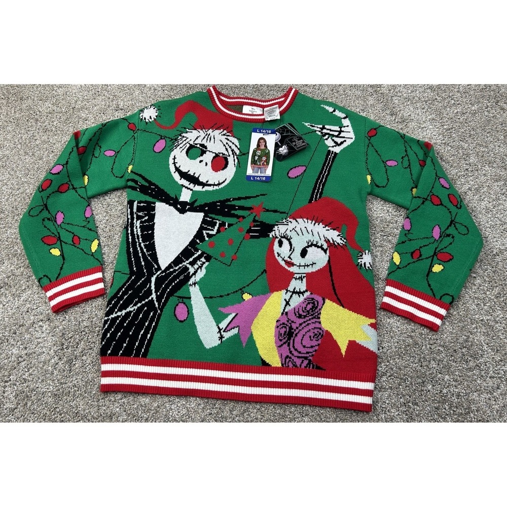 NWT Nightmare Before Christmas Ugly Christmas Sweater Crewneck L 14/16‎ Disney